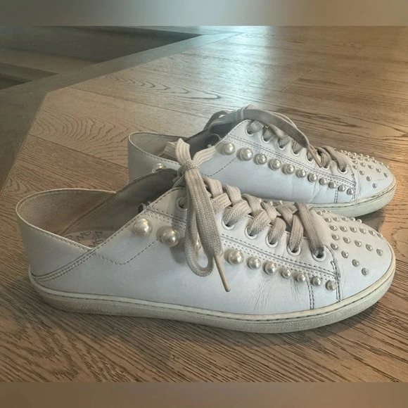 Stuart Weitzman Goldie Convertible Leather Sneakers White Pearl size 38 - Picture 2 of 10
